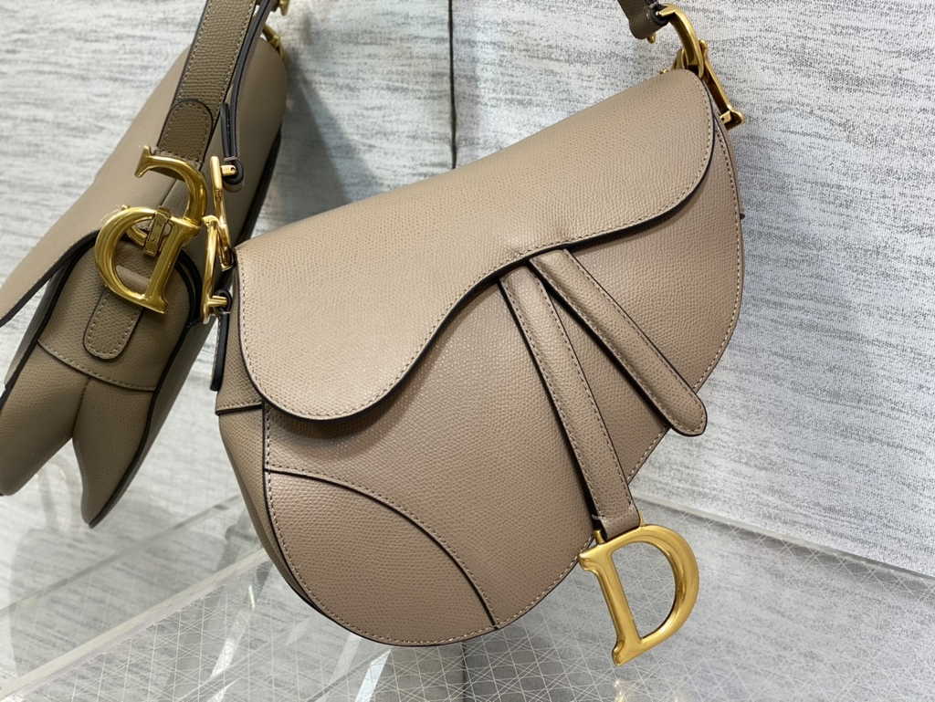 Dior M0455 Saddle Bag with Strap Taupe-Colored Grained Calfskin