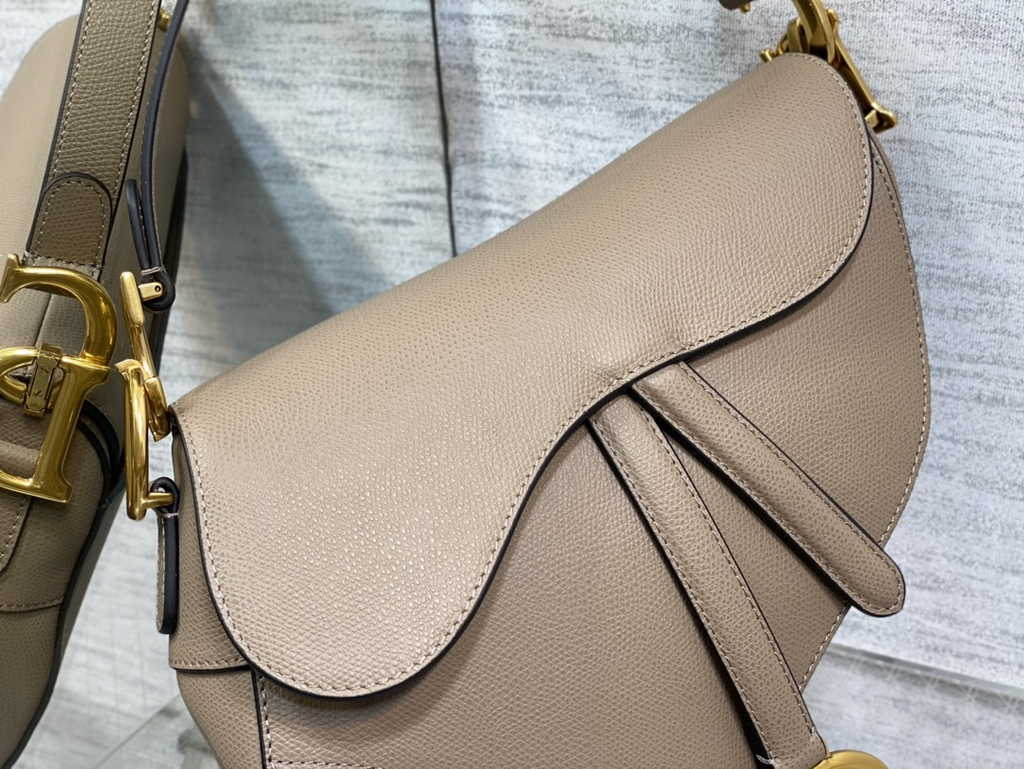 Dior M0455 Saddle Bag with Strap Taupe-Colored Grained Calfskin