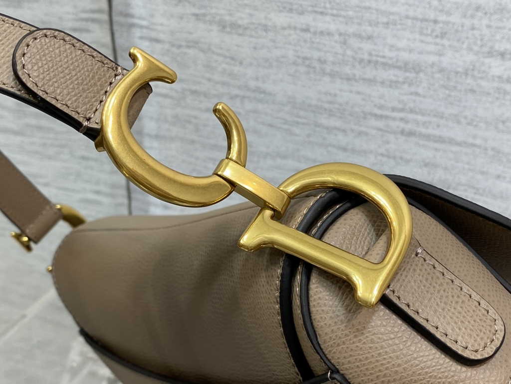 Dior M0455 Saddle Bag with Strap Taupe-Colored Grained Calfskin