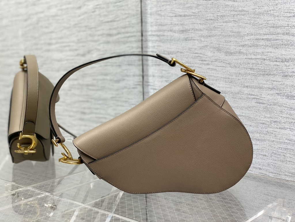Dior M0455 Saddle Bag with Strap Taupe-Colored Grained Calfskin