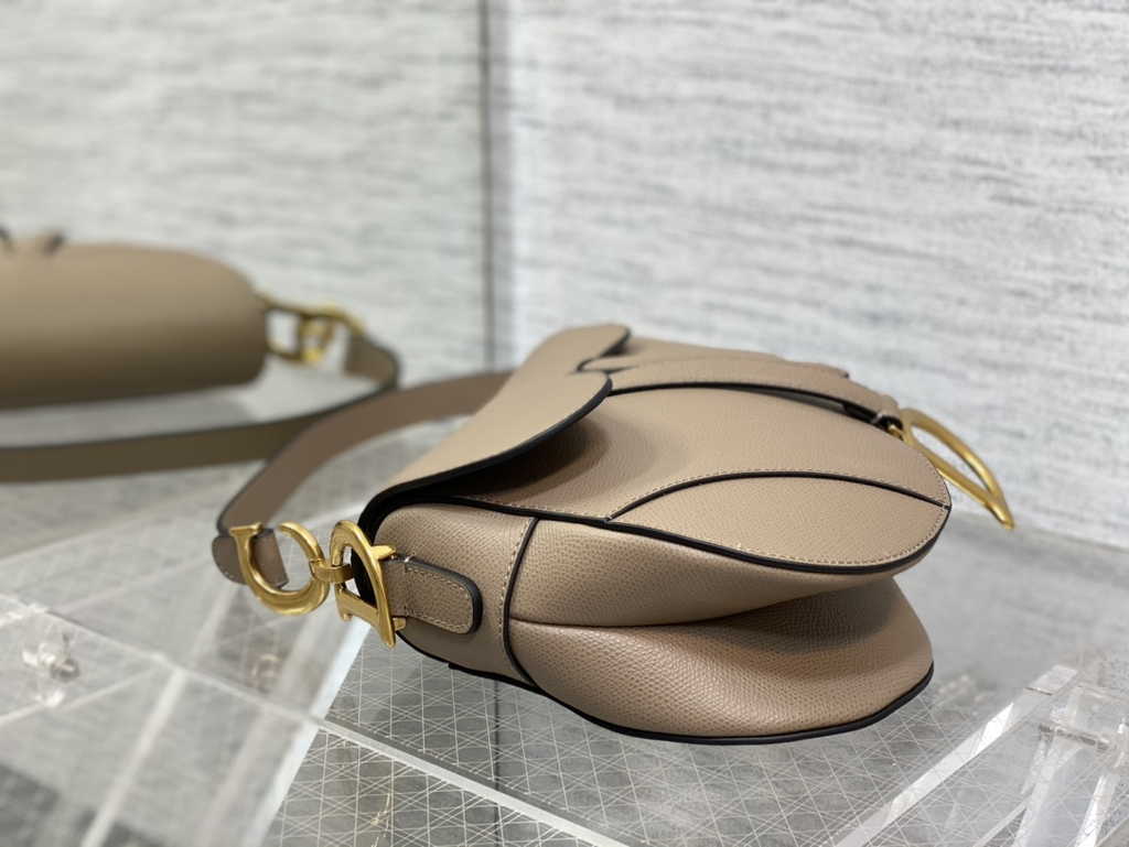 Dior M0455 Saddle Bag with Strap Taupe-Colored Grained Calfskin