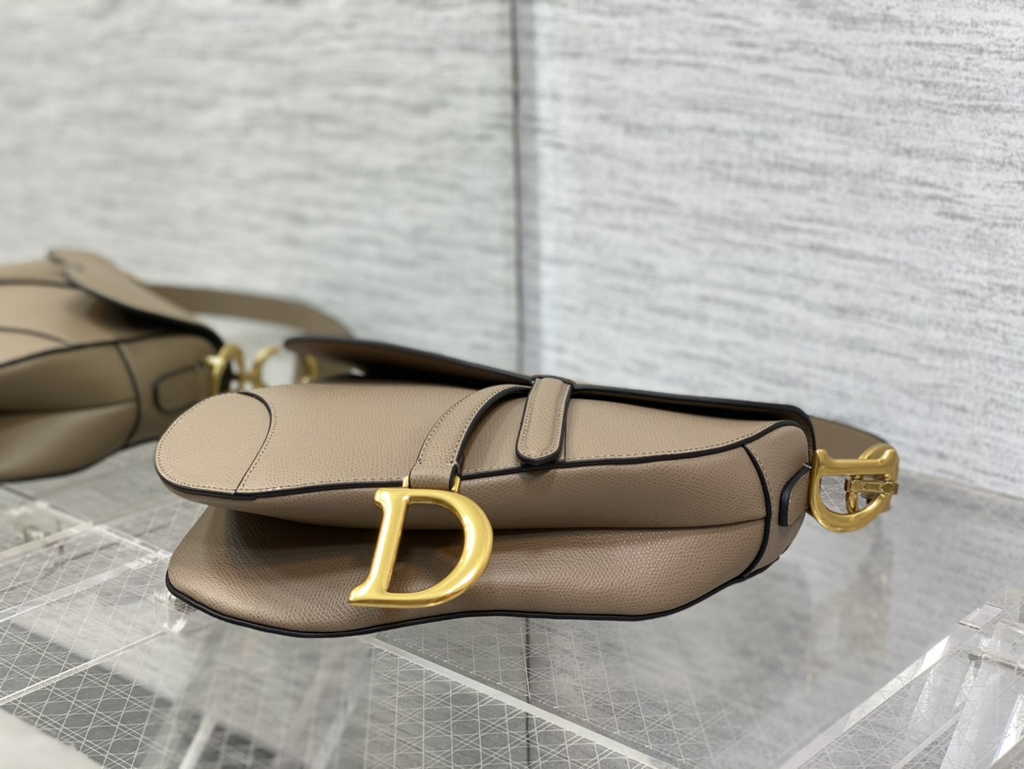 Dior M0455 Saddle Bag with Strap Taupe-Colored Grained Calfskin