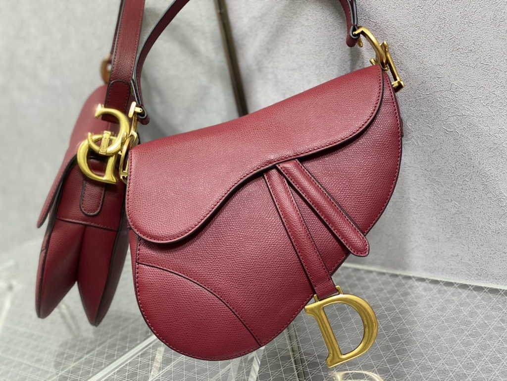 Dior M0455 Saddle Bag with Strap Red Grained Calfskin