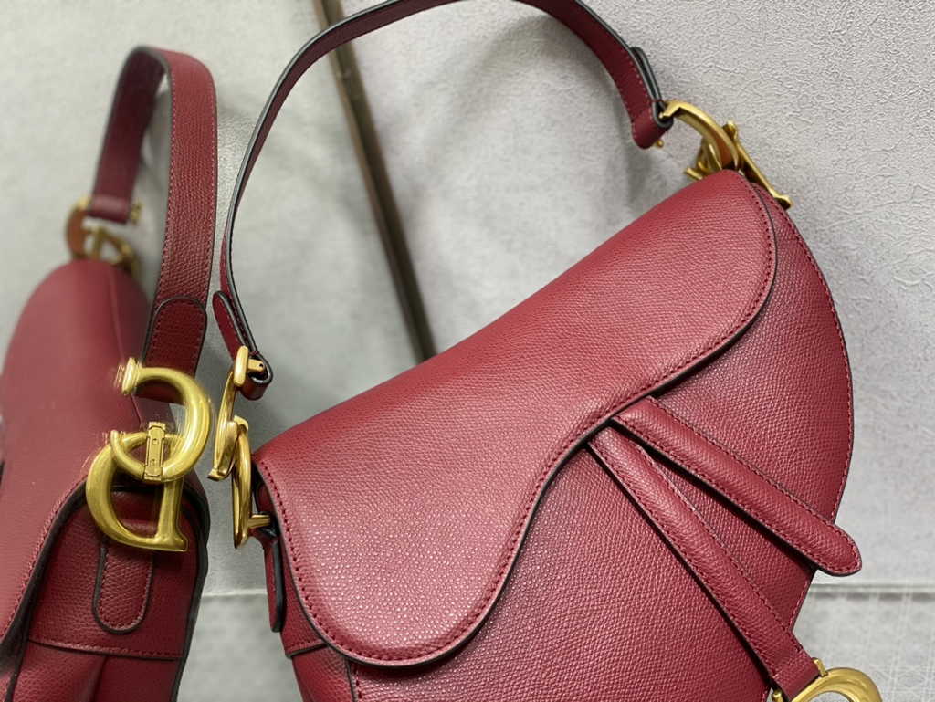 Dior M0455 Saddle Bag with Strap Red Grained Calfskin