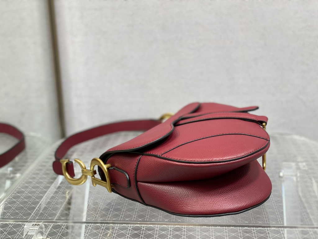 Dior M0455 Saddle Bag with Strap Red Grained Calfskin