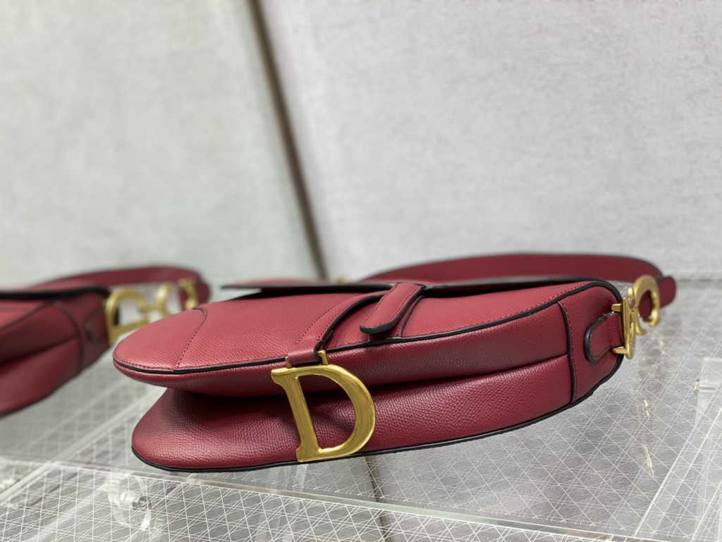 Dior M0455 Saddle Bag with Strap Red Grained Calfskin