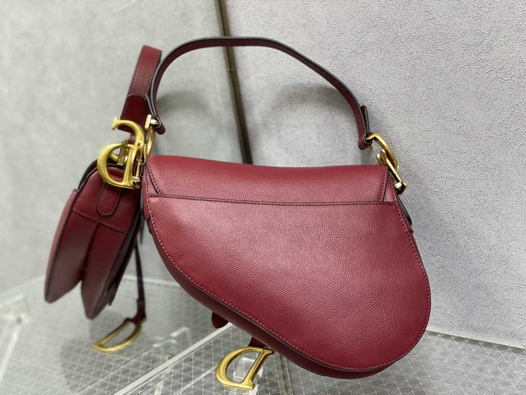 Dior M0455 Saddle Bag with Strap Red Grained Calfskin