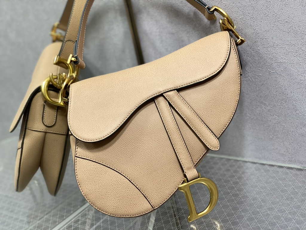 Dior M0455 Saddle Bag with Strap Dark Beige Grained Calfskin