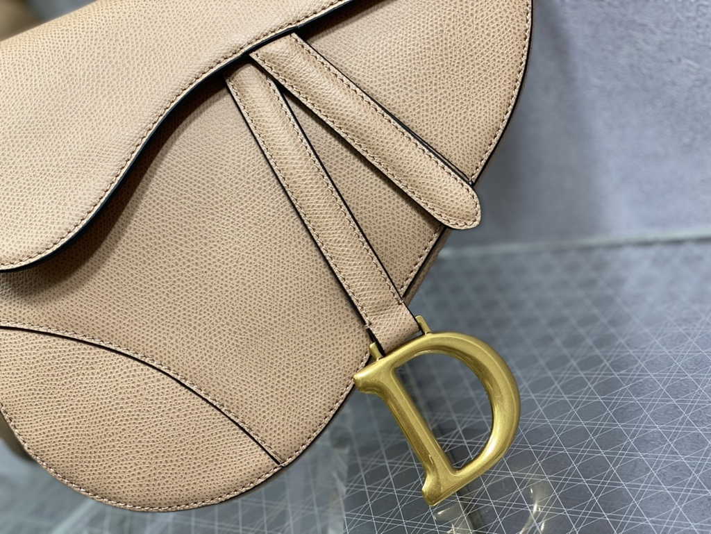 Dior M0455 Saddle Bag with Strap Dark Beige Grained Calfskin