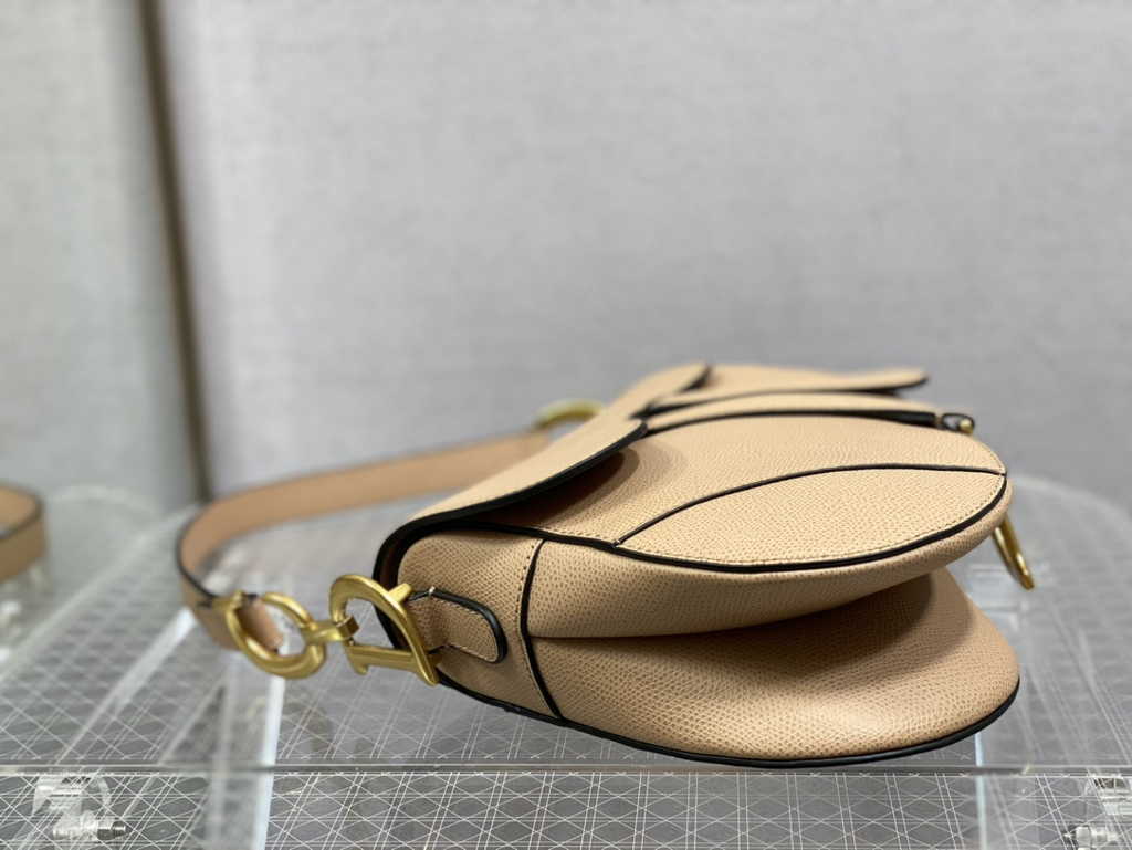 Dior M0455 Saddle Bag with Strap Dark Beige Grained Calfskin
