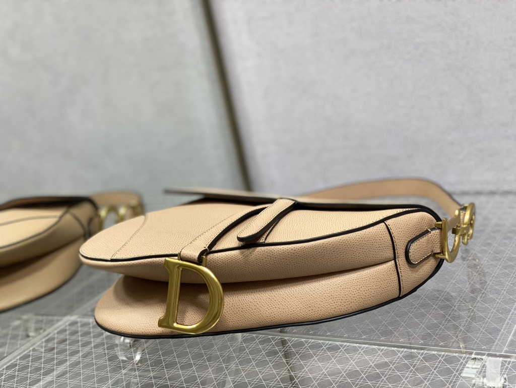 Dior M0455 Saddle Bag with Strap Dark Beige Grained Calfskin