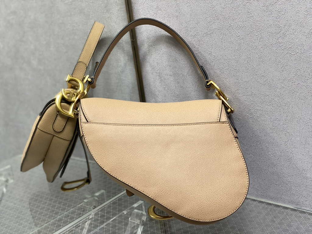 Dior M0455 Saddle Bag with Strap Dark Beige Grained Calfskin