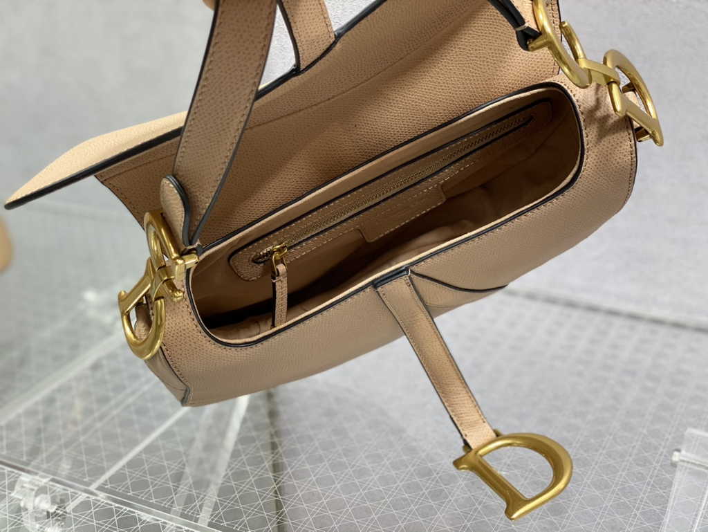 Dior M0455 Saddle Bag with Strap Dark Beige Grained Calfskin