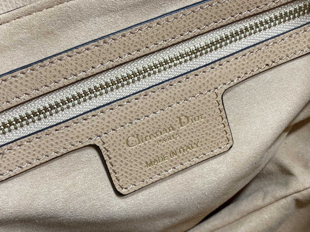 Dior M0455 Saddle Bag with Strap Dark Beige Grained Calfskin