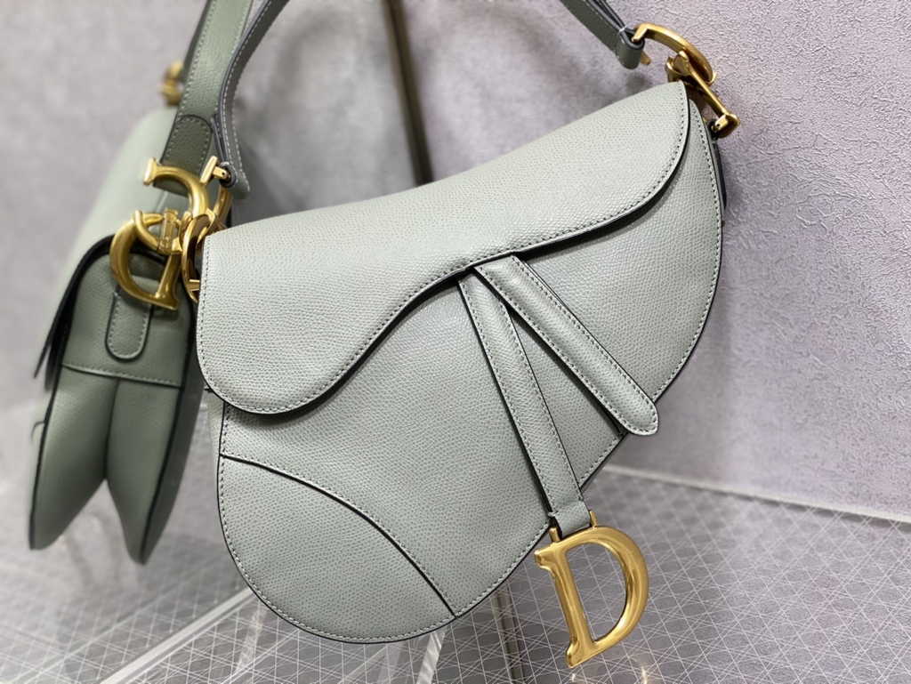 Dior M0455 Saddle Bag with Strap Gray Grained Calfskin
