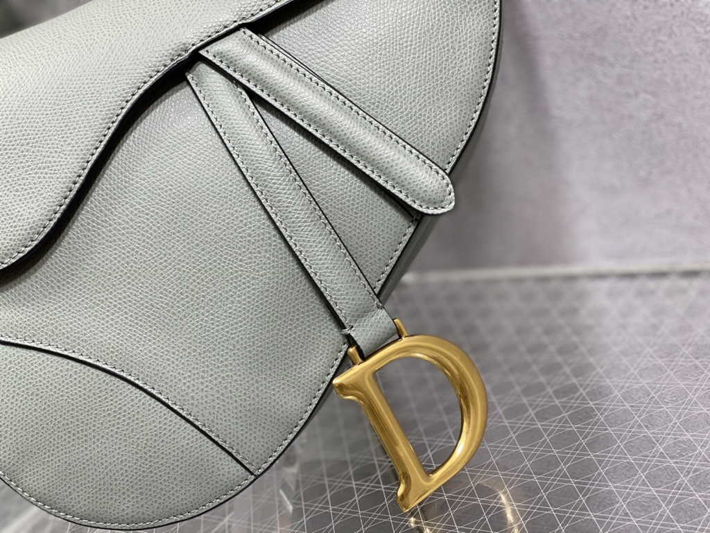 Dior M0455 Saddle Bag with Strap Gray Grained Calfskin