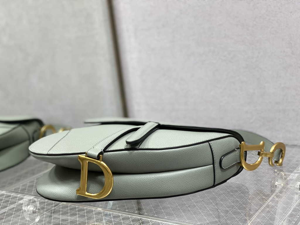 Dior M0455 Saddle Bag with Strap Gray Grained Calfskin
