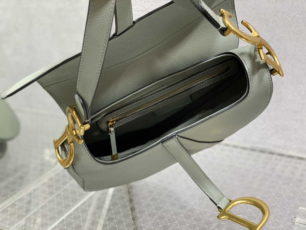 Dior M0455 Saddle Bag with Strap Gray Grained Calfskin
