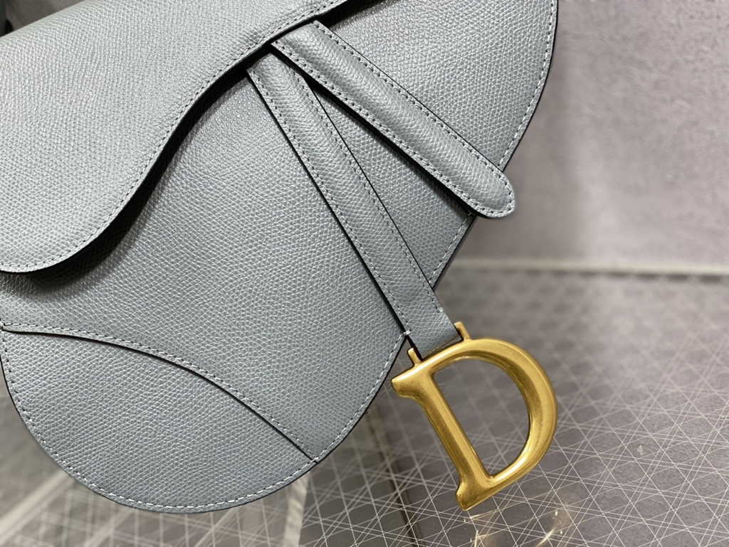 Dior M0455 Saddle Bag with Strap Light Blue Grained Calfskin