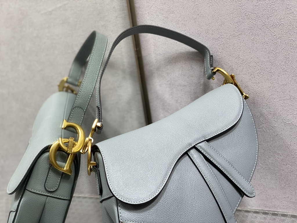 Dior M0455 Saddle Bag with Strap Light Blue Grained Calfskin