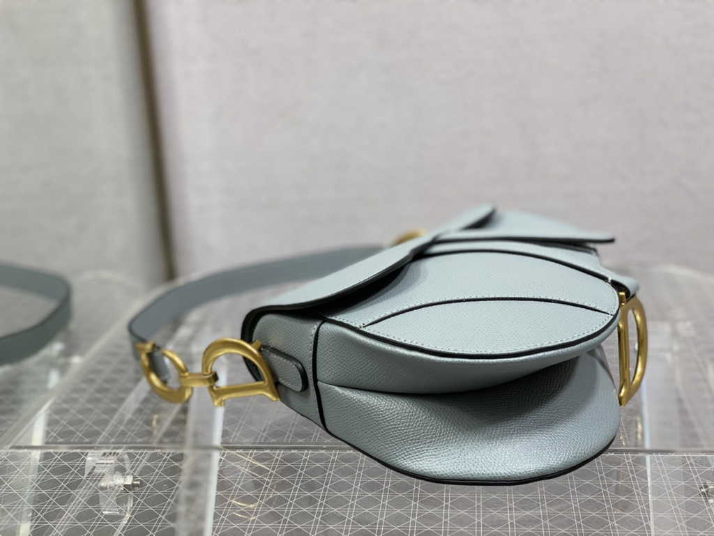 Dior M0455 Saddle Bag with Strap Light Blue Grained Calfskin