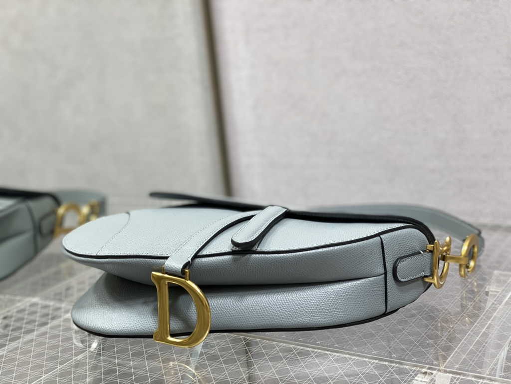 Dior M0455 Saddle Bag with Strap Light Blue Grained Calfskin