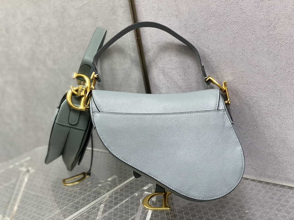 Dior M0455 Saddle Bag with Strap Light Blue Grained Calfskin