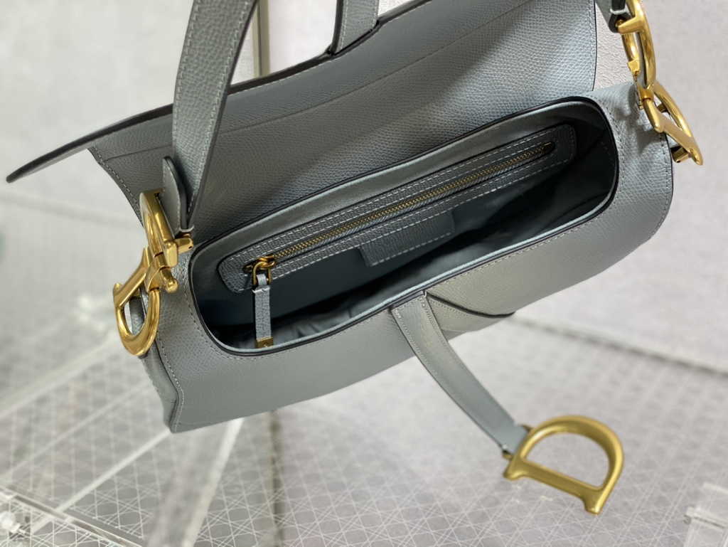 Dior M0455 Saddle Bag with Strap Light Blue Grained Calfskin