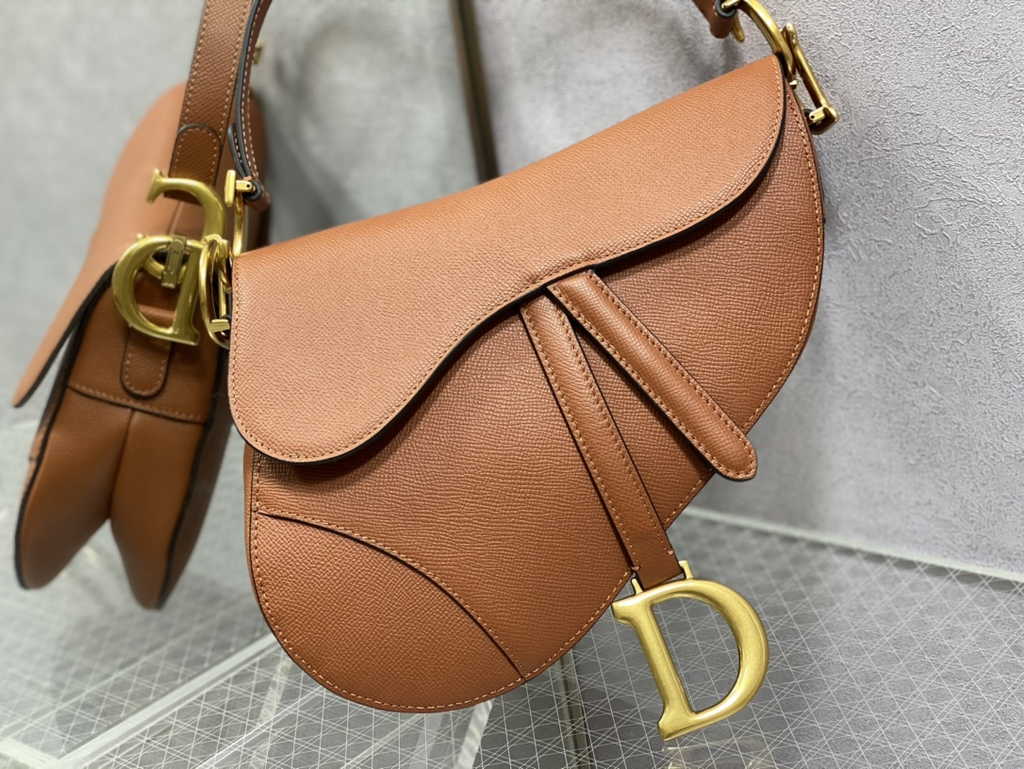 Dior M0455 Saddle Bag with Strap Tan Grained Calfskin