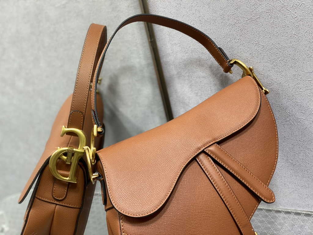Dior M0455 Saddle Bag with Strap Tan Grained Calfskin
