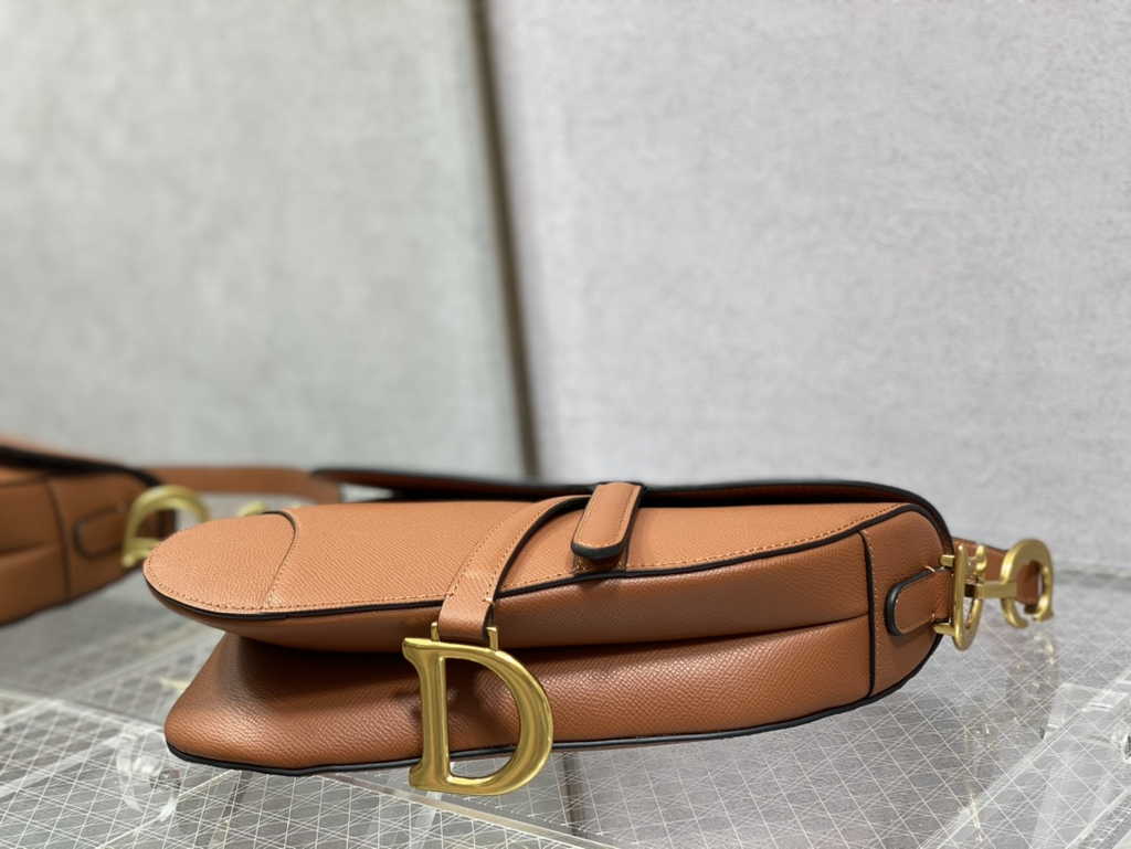 Dior M0455 Saddle Bag with Strap Tan Grained Calfskin