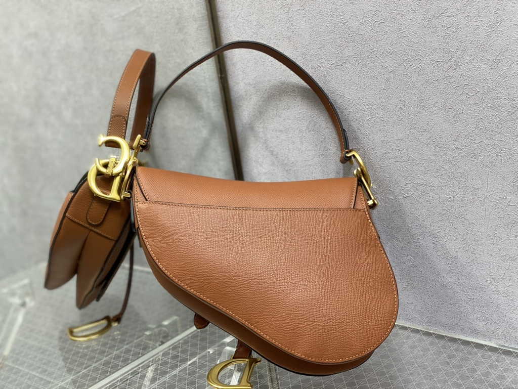 Dior M0455 Saddle Bag with Strap Tan Grained Calfskin