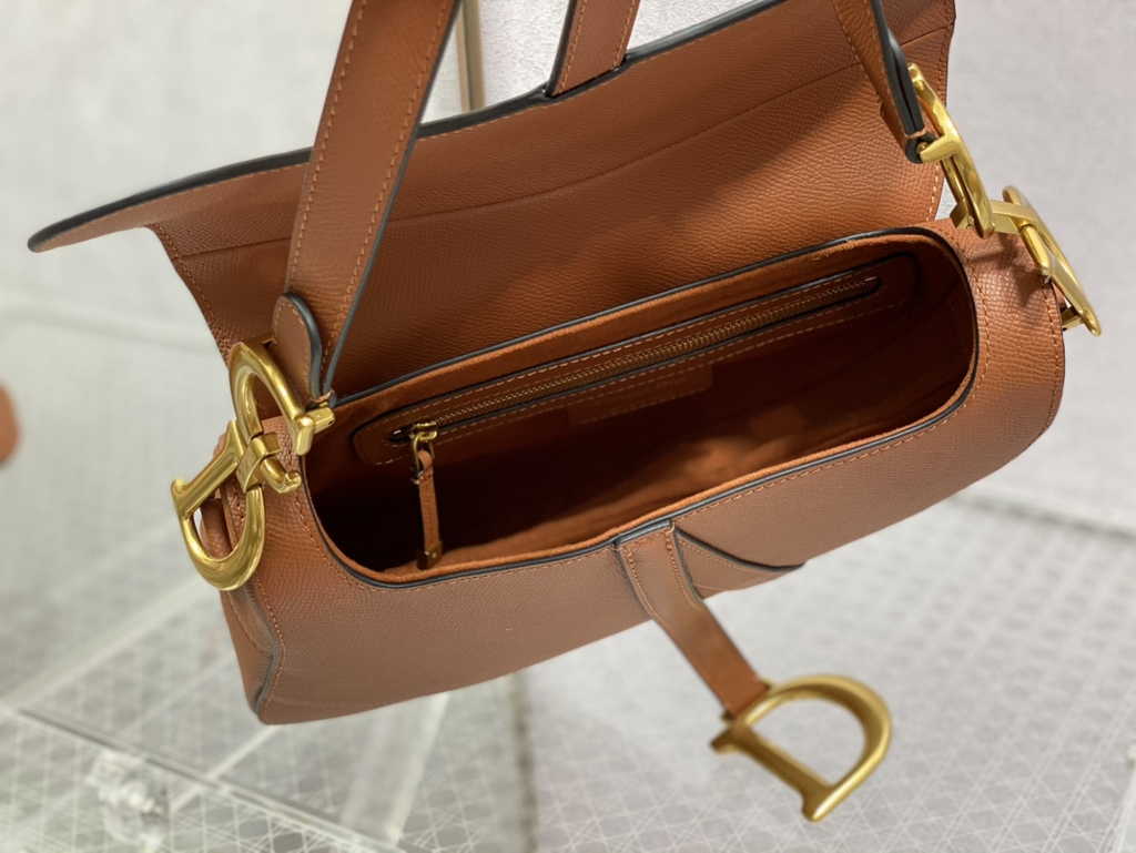 Dior M0455 Saddle Bag with Strap Tan Grained Calfskin