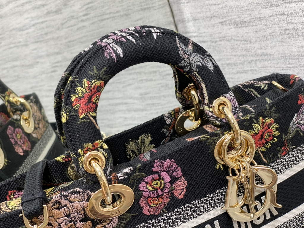 Dior M0540 Medium Lady D-Joy Bag Black Petites Fleurs - Default Title - View 3