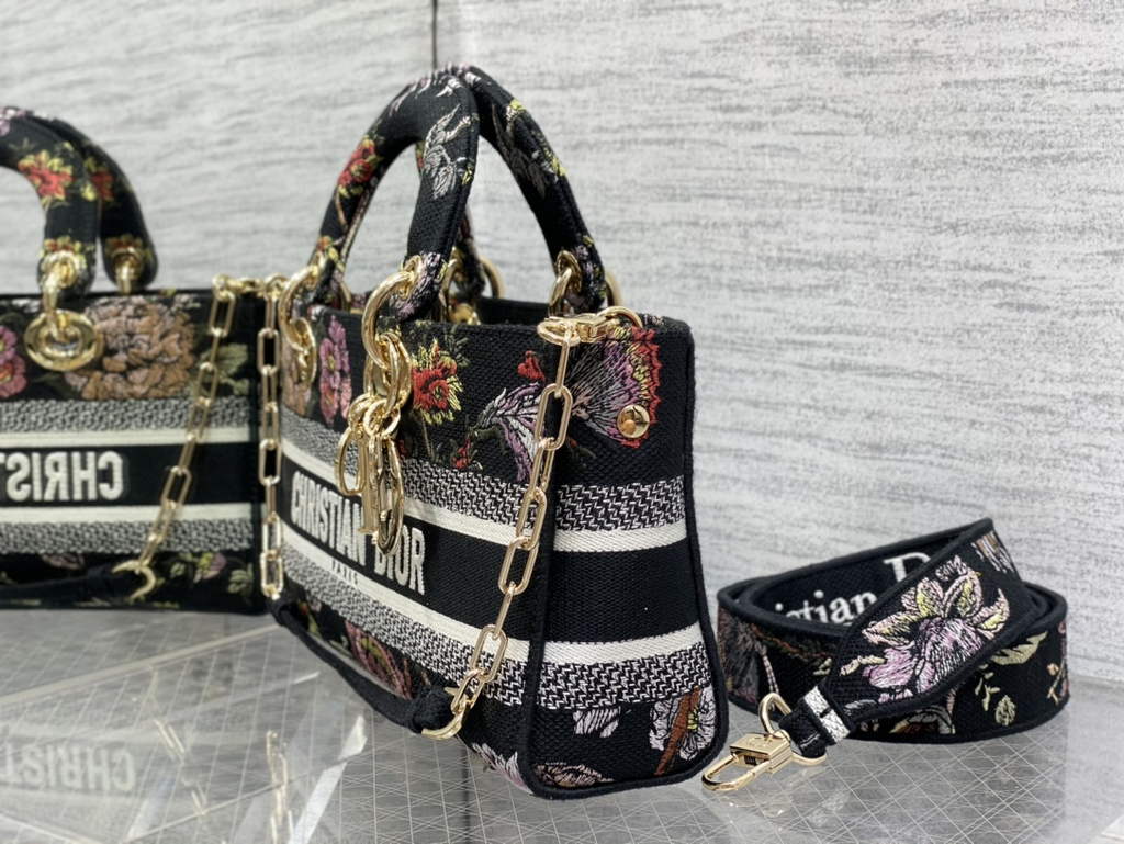 Dior M0540 Medium Lady D-Joy Bag Black Petites Fleurs - Default Title - View 6