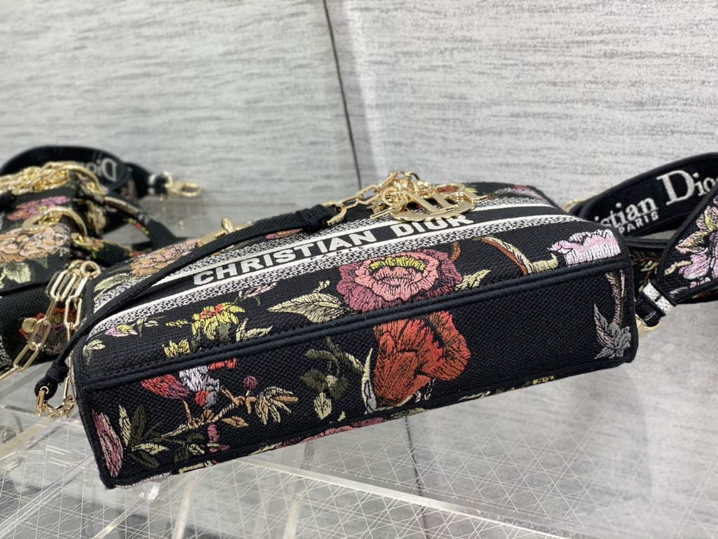 Dior M0540 Medium Lady D-Joy Bag Black Petites Fleurs - Default Title - View 7