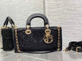 Dior M0540 Medium Lady D-Joy Bag Black Quilted-Effect Lambskin Ornamental Motif