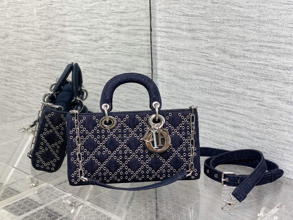 Dior M0540 Medium Lady D-Joy Bag Blue Cannage Raffia - Default Title - View 1