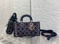 Dior M0540 Medium Lady D-Joy Bag Blue Cannage Raffia