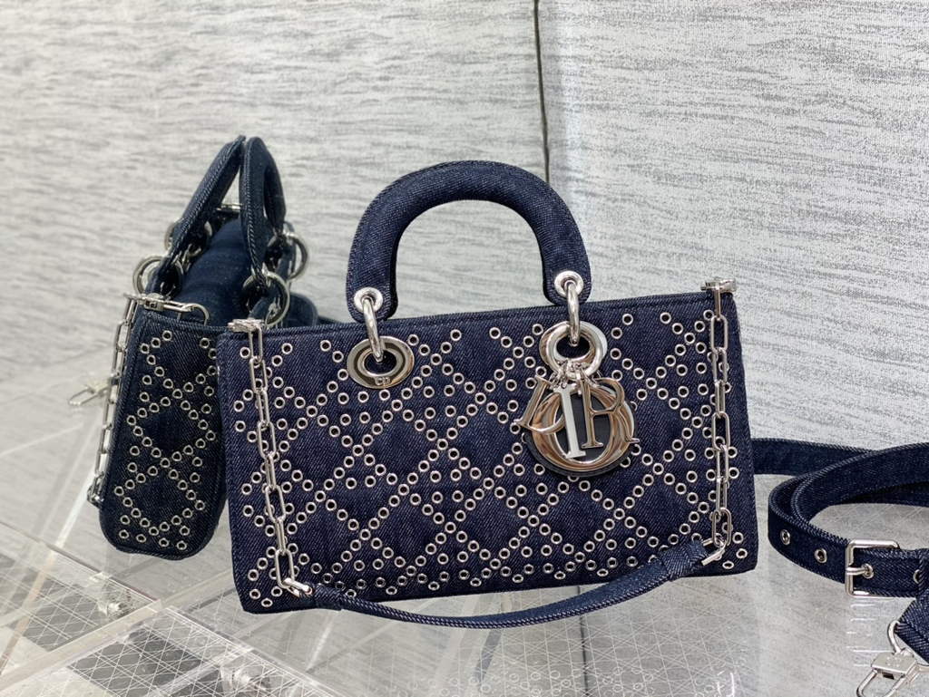 Dior M0540 Medium Lady D-Joy Bag Blue Cannage Raffia