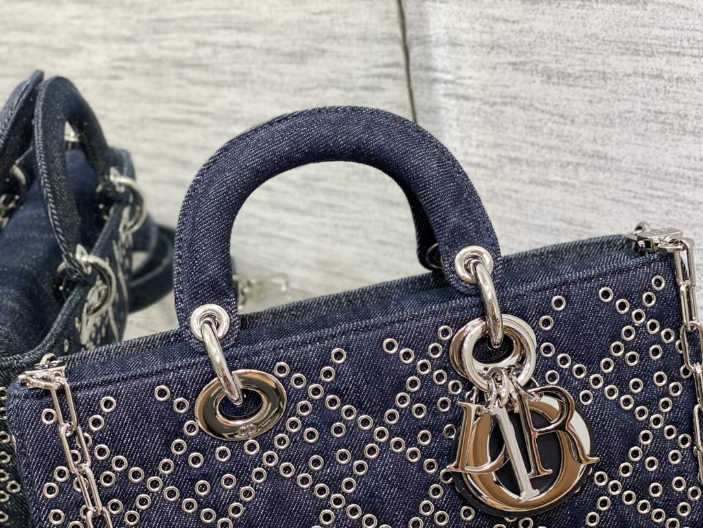 Dior M0540 Medium Lady D-Joy Bag Blue Cannage Raffia - Default Title - View 3