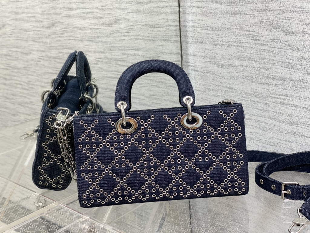 Dior M0540 Medium Lady D-Joy Bag Blue Cannage Raffia