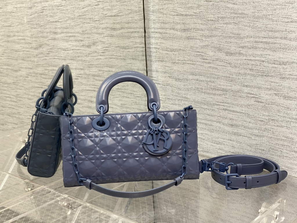 Dior M0540 Medium Lady D-Joy Bag Blue Cannage Calfskin with Diamond Motif