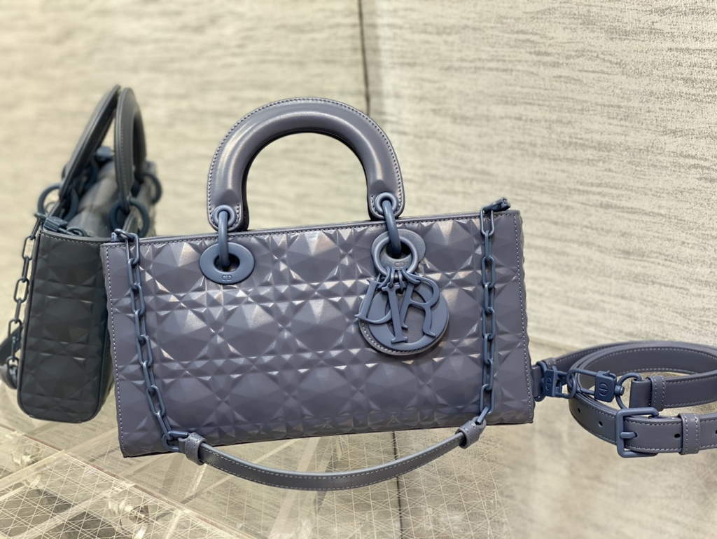 Dior M0540 Medium Lady D-Joy Bag Blue Cannage Calfskin with Diamond Motif - Default Title - View 2