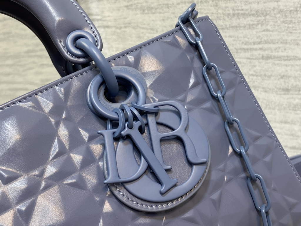 Dior M0540 Medium Lady D-Joy Bag Blue Cannage Calfskin with Diamond Motif