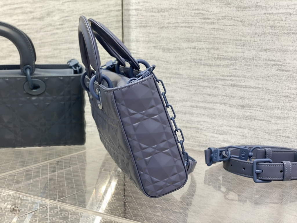 Dior M0540 Medium Lady D-Joy Bag Blue Cannage Calfskin with Diamond Motif