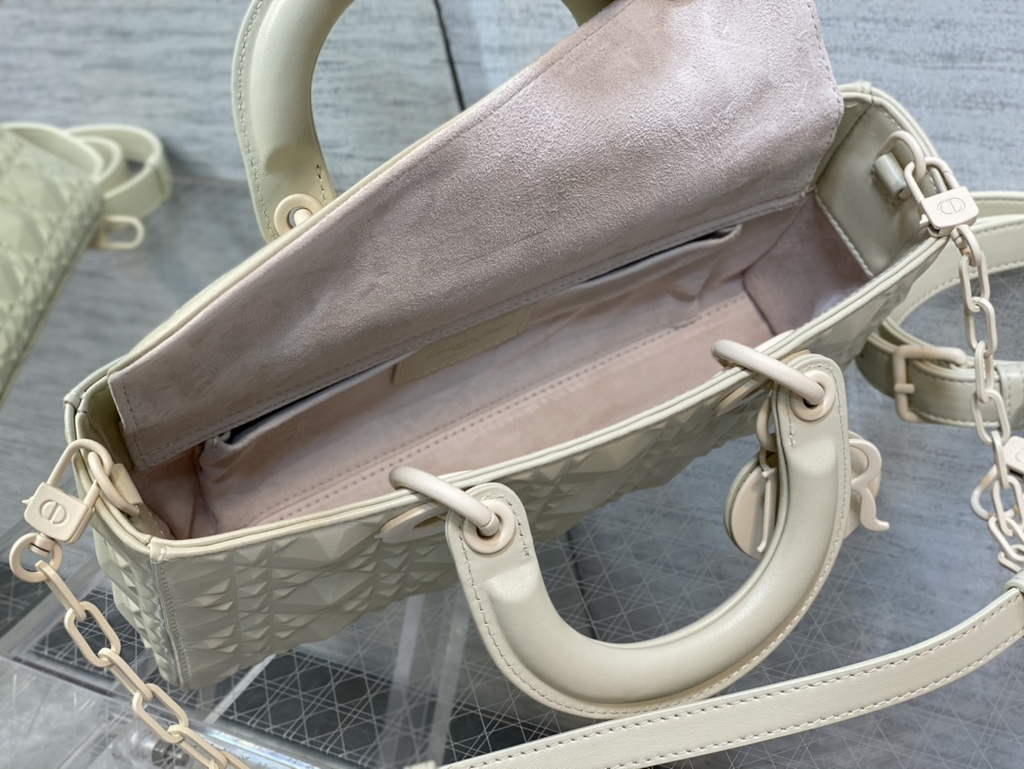 Dior M0540 Medium Lady D-Joy Bag Beige Cannage Calfskin with Diamond Motif - Default Title - View 8