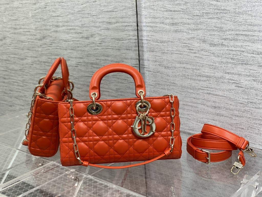 Dior M0540 Medium Lady D-Joy Bag Orange Cannage Lambskin
