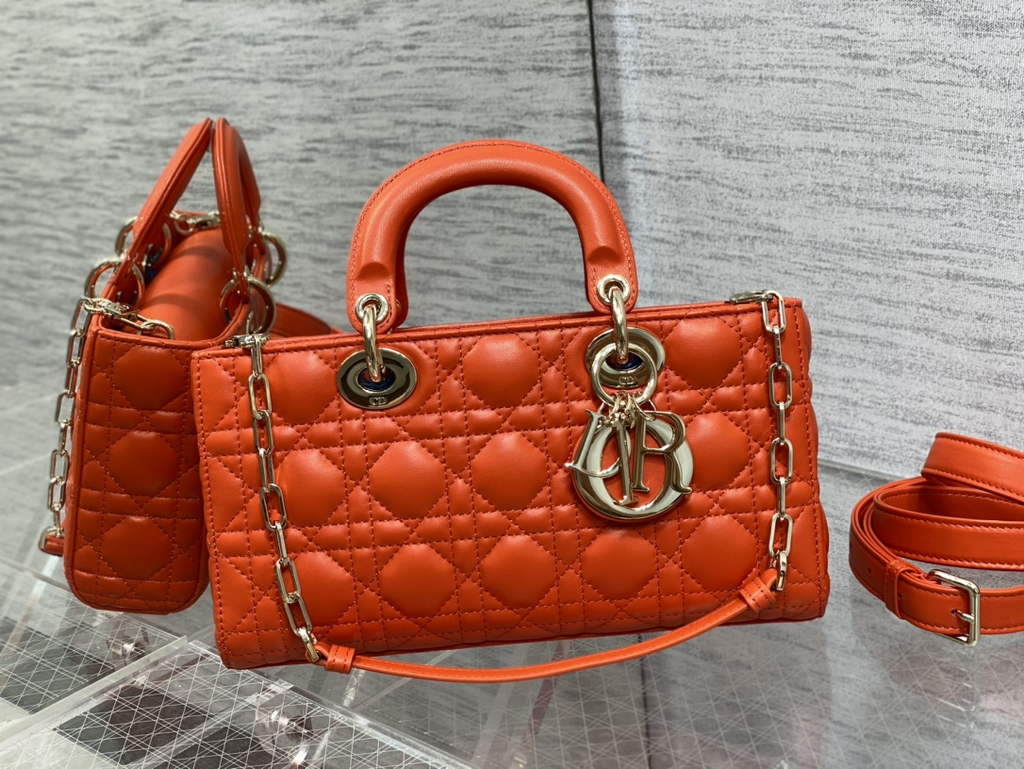 Dior M0540 Medium Lady D-Joy Bag Orange Cannage Lambskin - Default Title - View 2