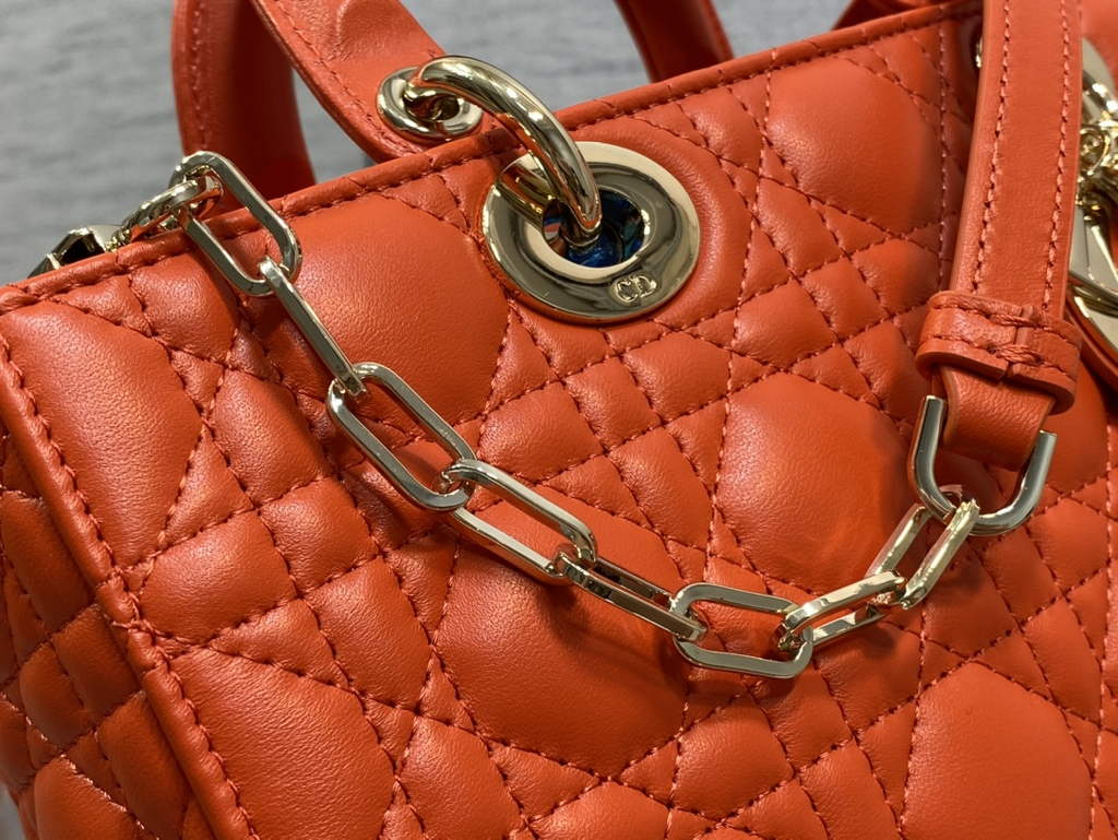Dior M0540 Medium Lady D-Joy Bag Orange Cannage Lambskin - Default Title - View 4